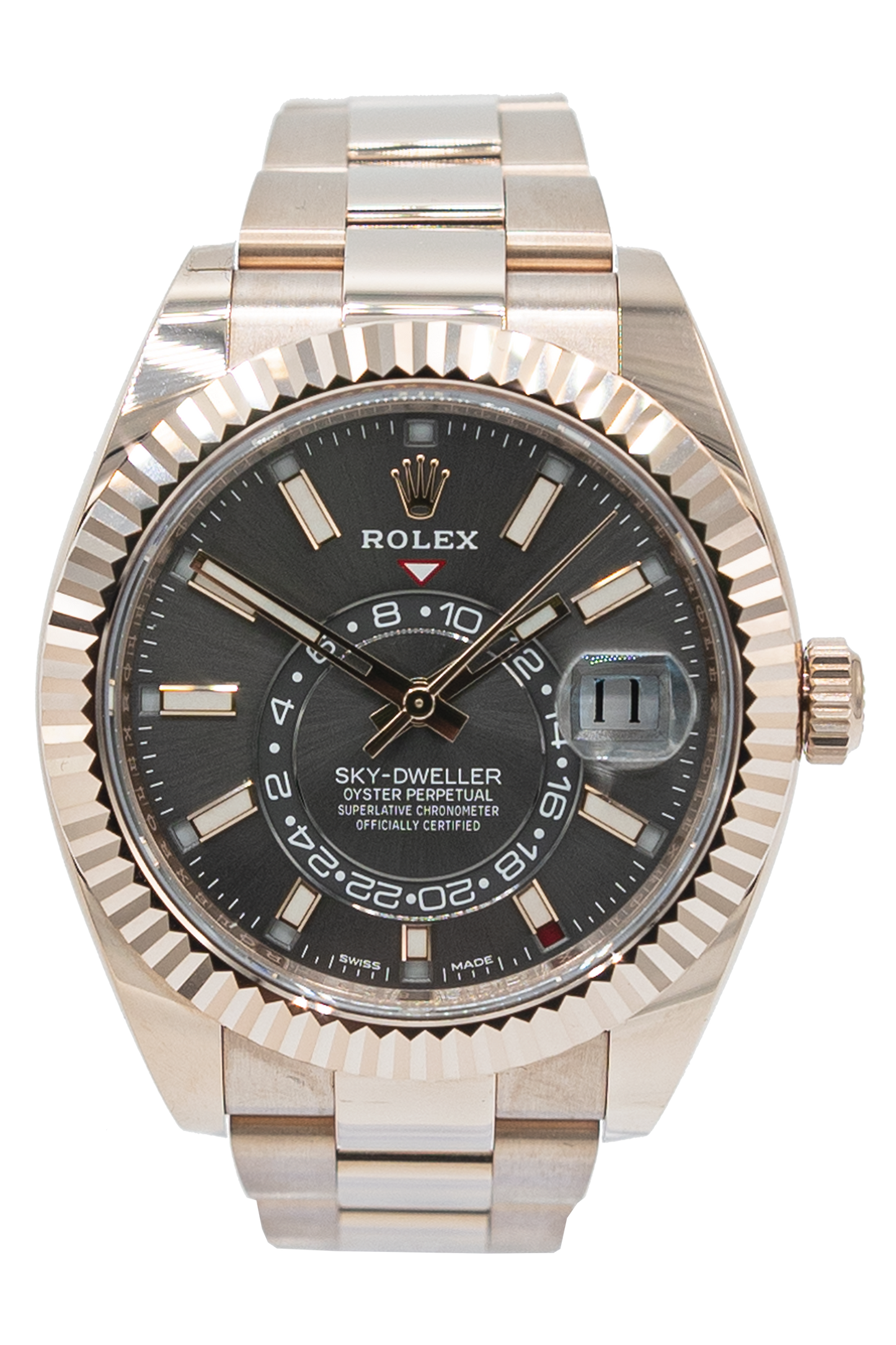 Rolex reference "326935" Sky-Dweller Rose gold luxury watch with Grey dial