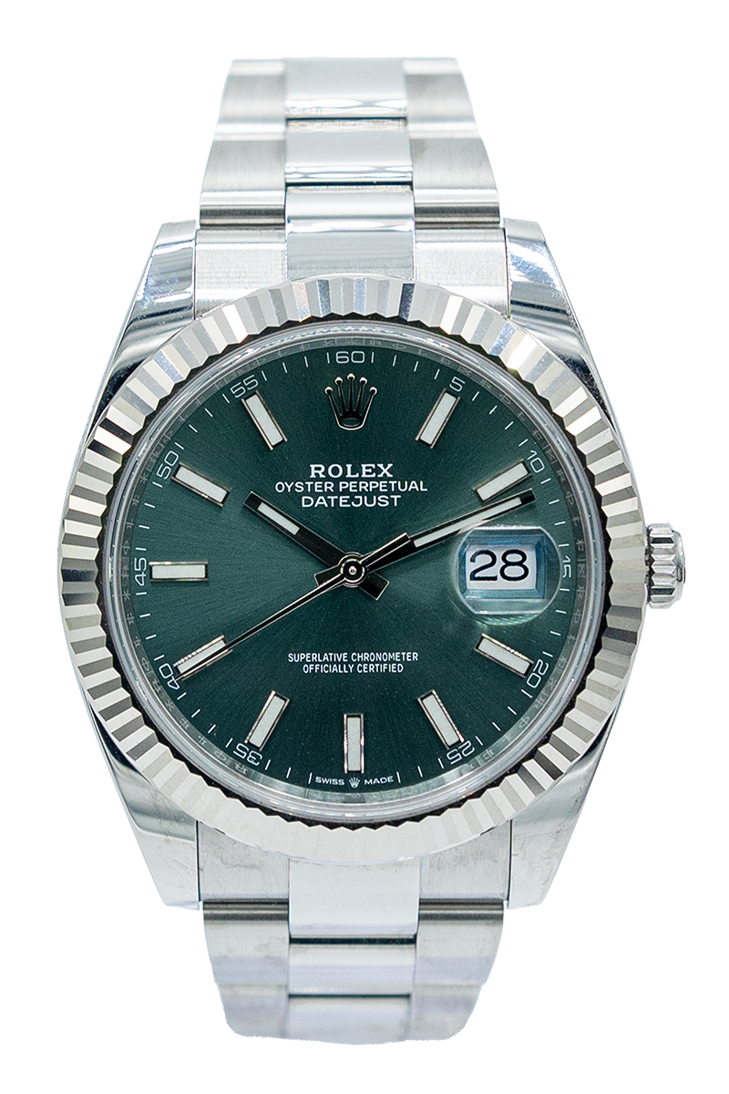 Rolex reference "126334" Datejust steel luxury watch with green dial