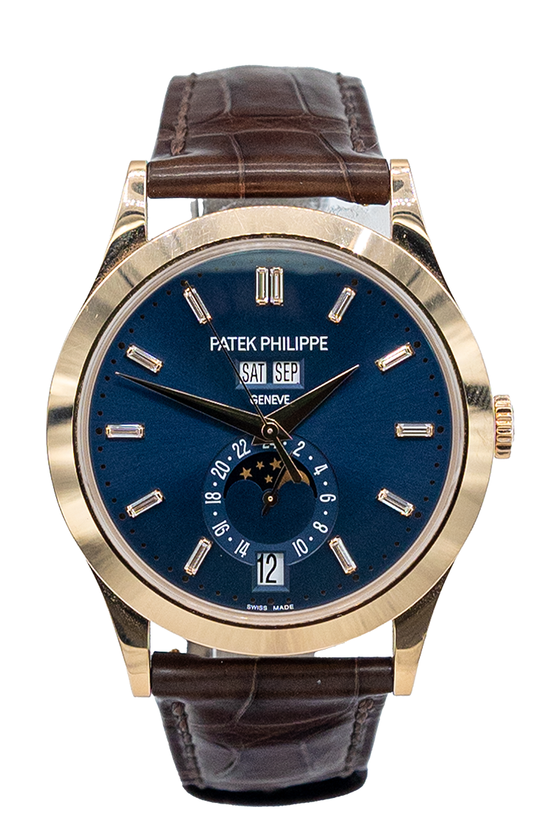 Patek Philippe reference "5396R-015" Annual Calendar rose gold luxury watch with blue dial