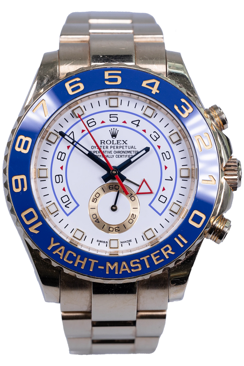 Rolex Yacht-Master II 116688 — weißes Zifferblatt, Gelbgoldgehäuse, Stahlband