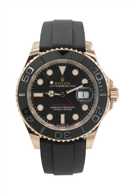 Rolex reference "116655" Yachtmaster rose gold oyster flex bracelet luxury watch with black dial