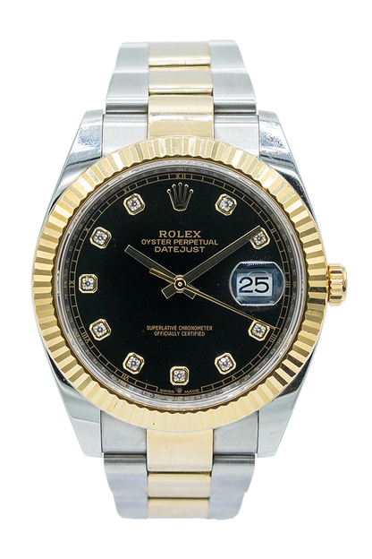 Rolex reference "126333" Datejust steel and yellow gold luxury watch with black dial