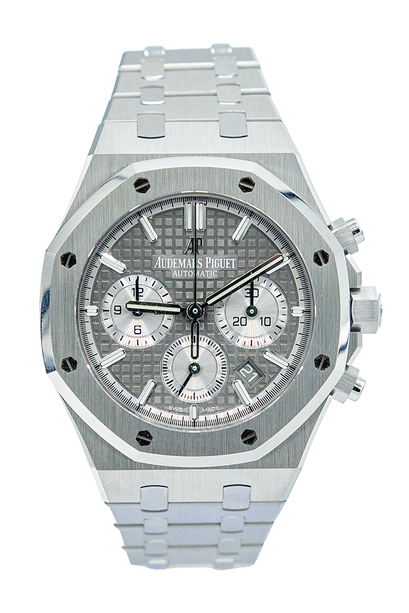 Audemars Piguet reference "26715ST.OO.1356ST.02" Royal Oak Chronograph steel luxury watch with grey dial