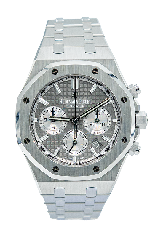 Audemars Piguet reference "26715ST.OO.1356ST.02" Royal Oak Chronograph steel luxury watch with grey dial