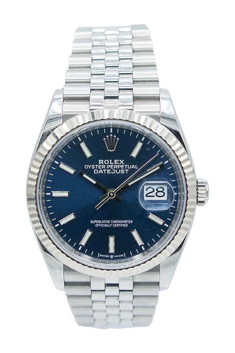 Rolex reference "126234" Datejust steel luxury watch with blue dial