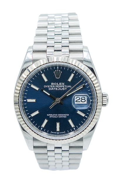 Rolex reference "126234" Datejust steel luxury watch with blue dial