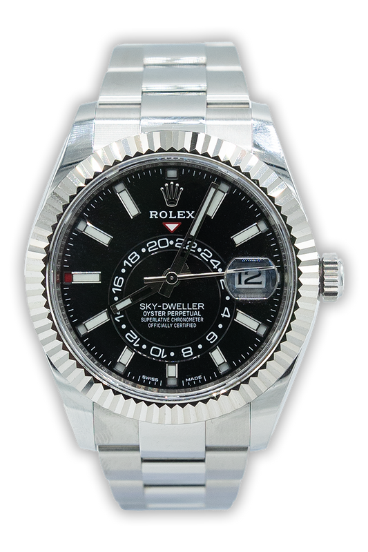 Rolex reference "326934" Sky-Dweller Steel luxury watch with black dial
