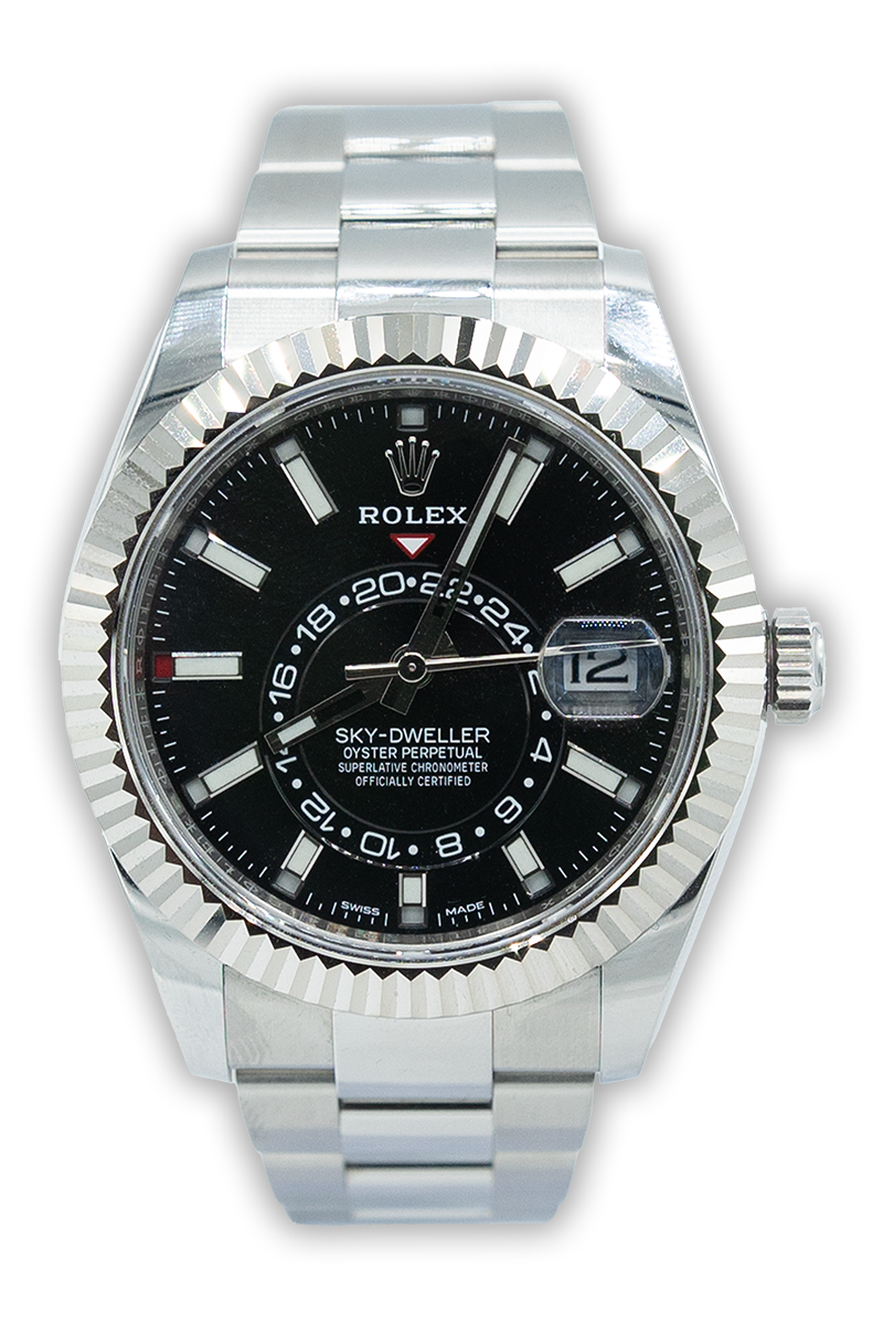 Rolex reference "326934" Sky-Dweller Steel luxury watch with black dial