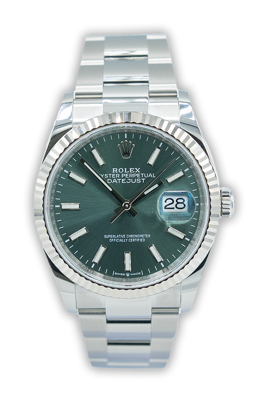 Rolex reference "126234" Datejust steel luxury watch with green dial