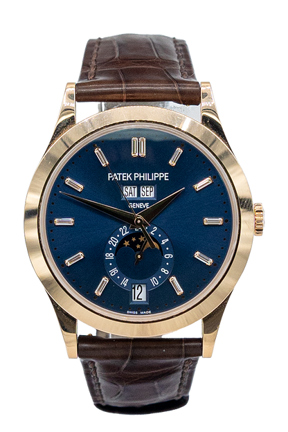 Patek Philippe reference "5396R-015" Annual Calendar rose gold luxury watch with blue dial
