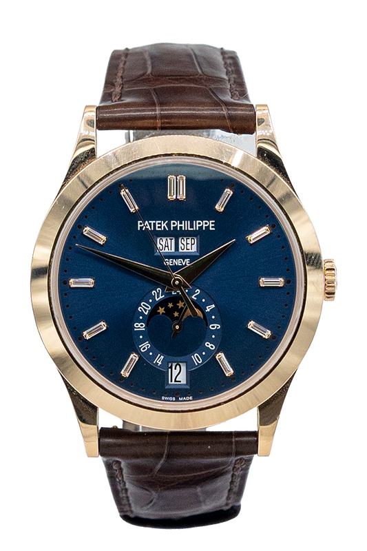 Patek Philippe reference "5396R-015" Annual Calendar rose gold luxury watch with blue dial