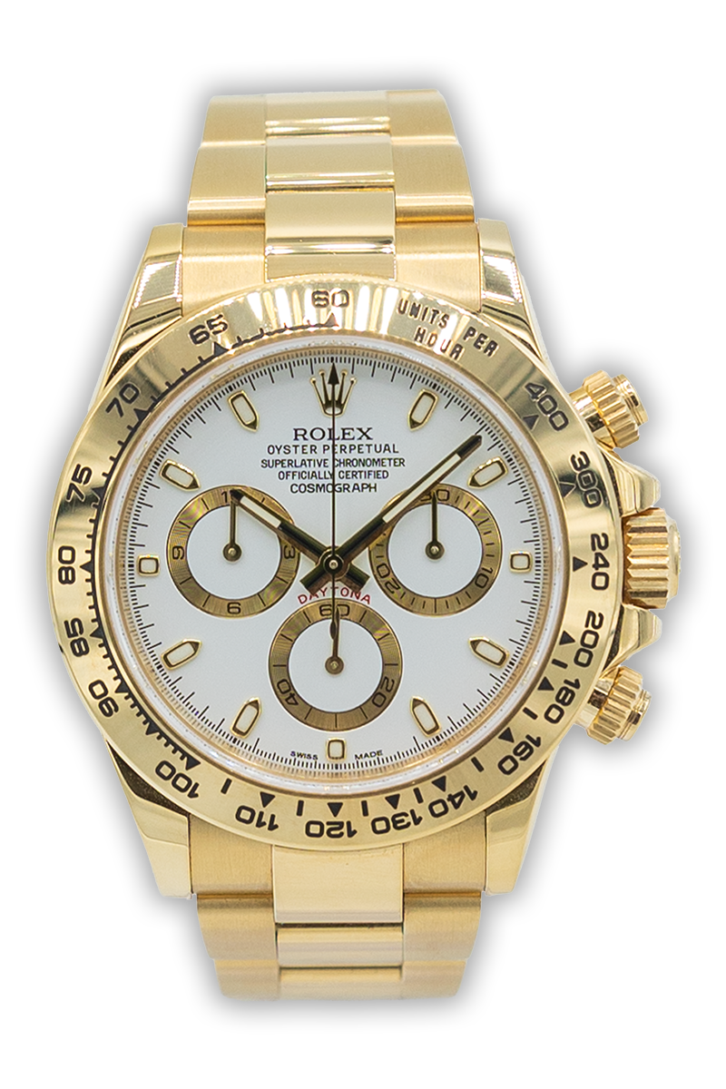 Rolex reference "116508" Daytona yellow gold luxury watch with white dial