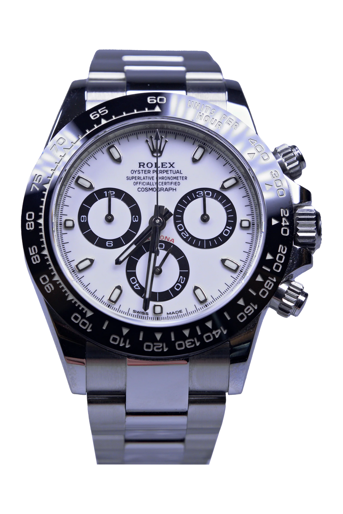 Rolex Daytona 116500LN — weißes Zifferblatt, Stahlgehäuse, Cerachrom-Lünette
