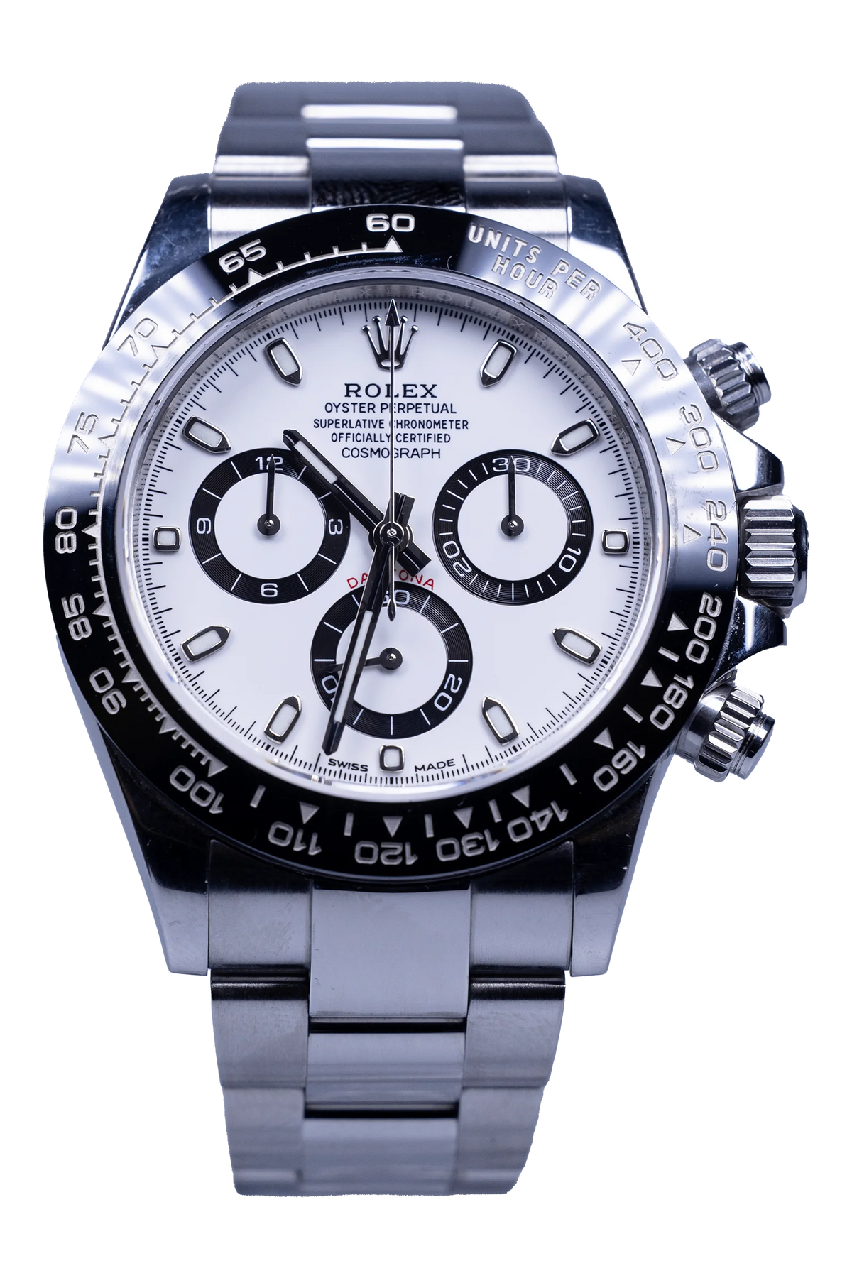Rolex Daytona 116500LN — weißes Panda-Zifferblatt, Stahlgehäuse mit Cerachrom-Lünette