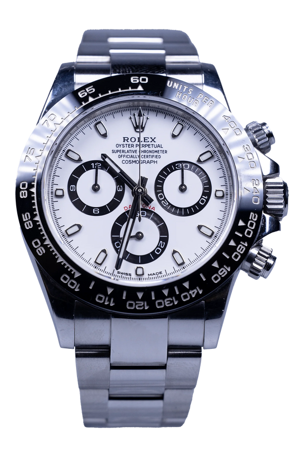 Rolex Daytona 116500LN — weißes Panda-Zifferblatt, Stahlgehäuse mit Cerachrom-Lünette