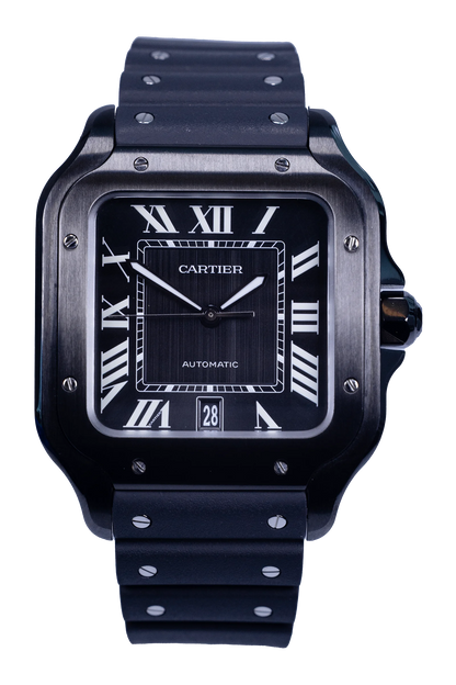 Cartier Santos de Cartier WSSA0039 — schwarzes Zifferblatt, Stahlgehäuse, Kautschukband Cartier Santos de Cartier Ref. WSSA0039