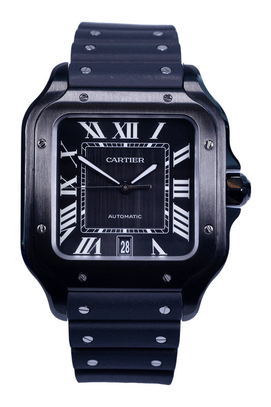 Cartier Santos de Cartier WSSA0039 — schwarzes Zifferblatt, Stahlgehäuse, Kautschukband Cartier Santos de Cartier Ref. WSSA0039