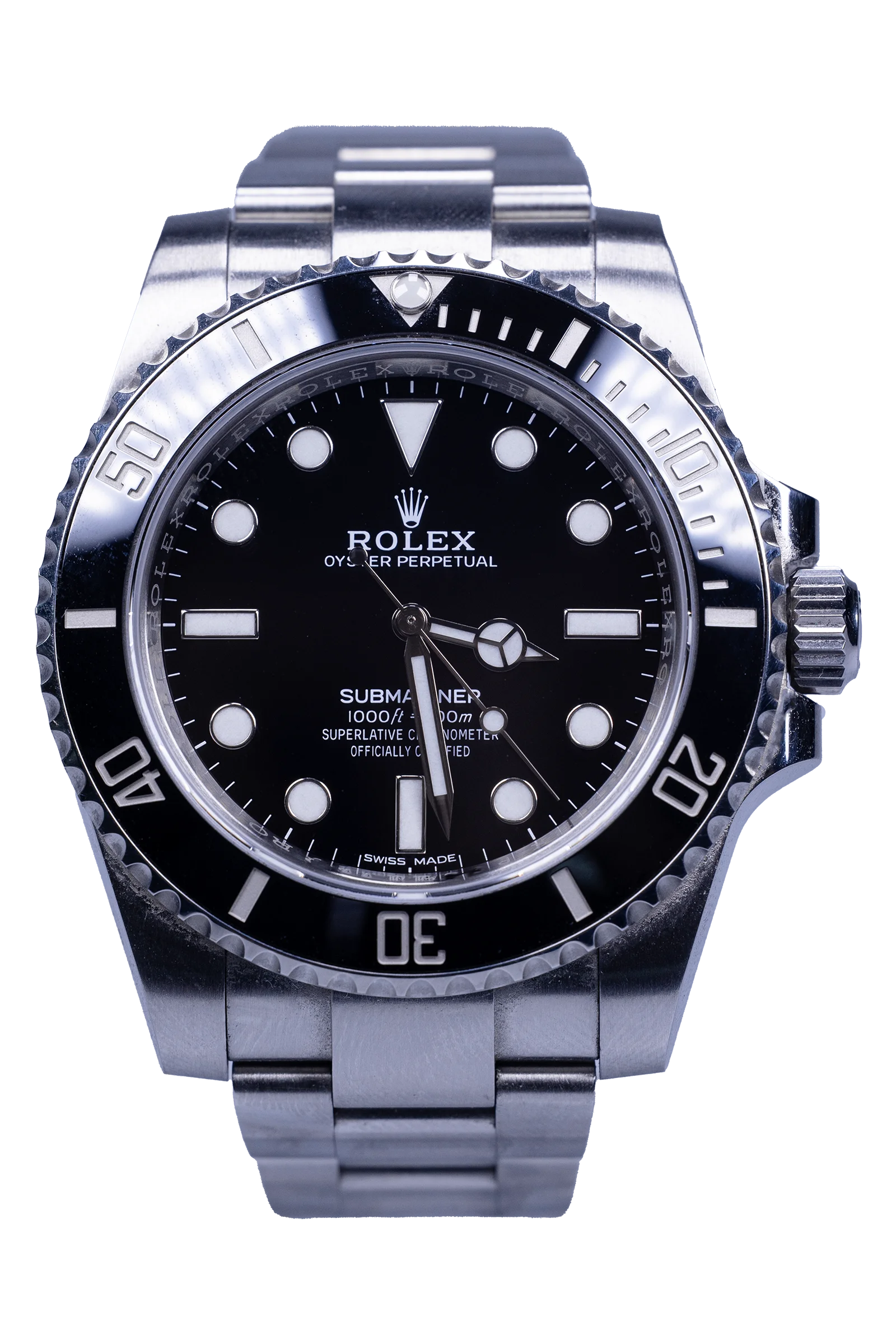 Rolex Submariner No Date 114060 — schwarzes Zifferblatt, Stahlgehäuse und Stahlband