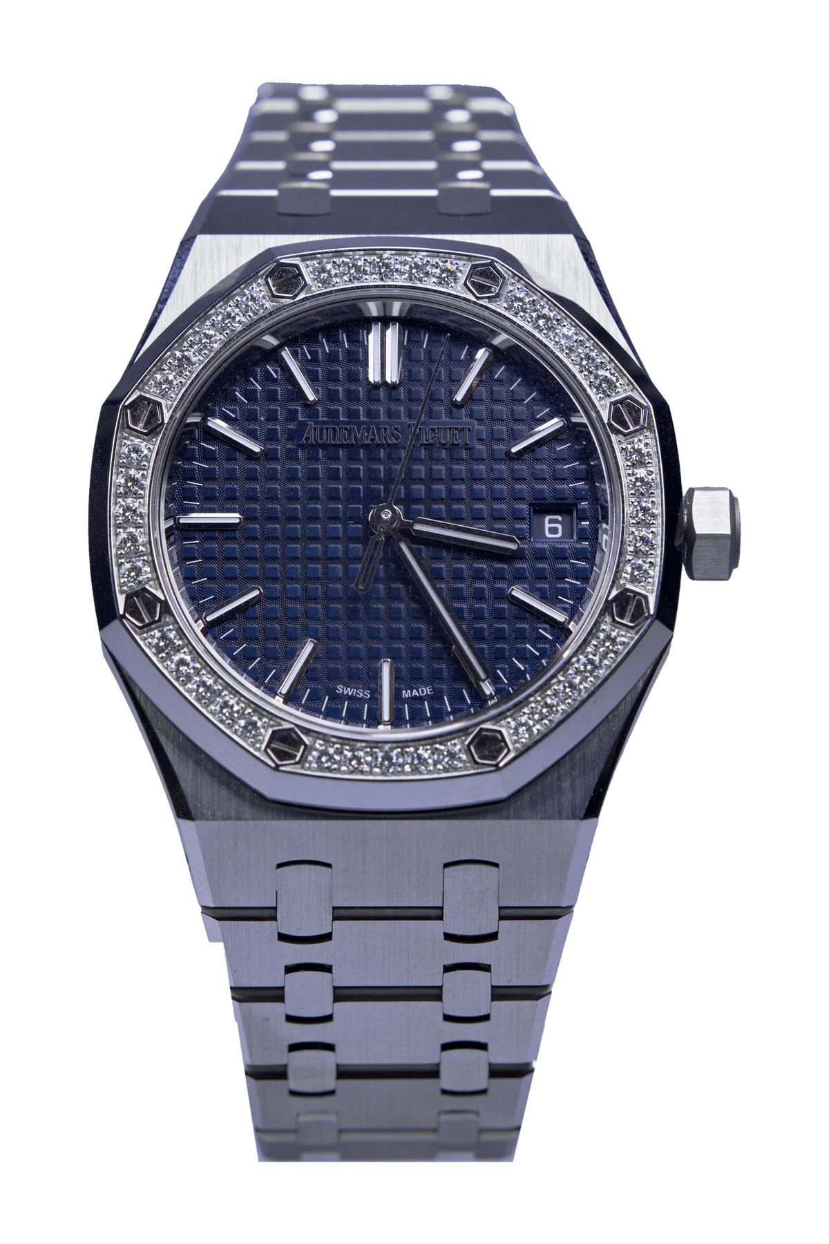Audemars Piguet Royal Oak 15551ST.ZZ.1356ST.05 — blaues Zifferblatt, Diamantlünette, Stahl, 37 mm