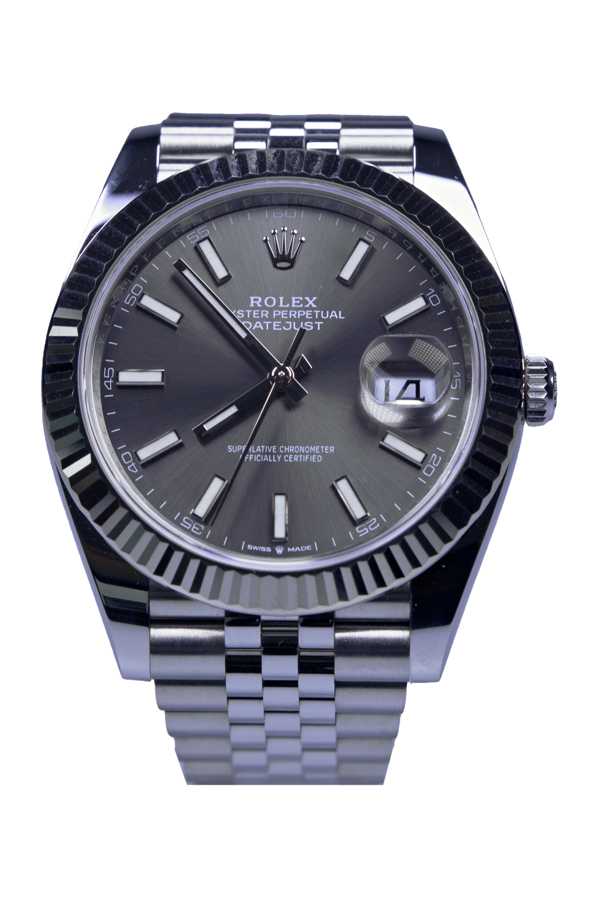 Rolex Datejust 41 Ref. 126334 — Rhodium-Zifferblatt, Stahl mit Weißgold-Lünette, Jubilee-Band