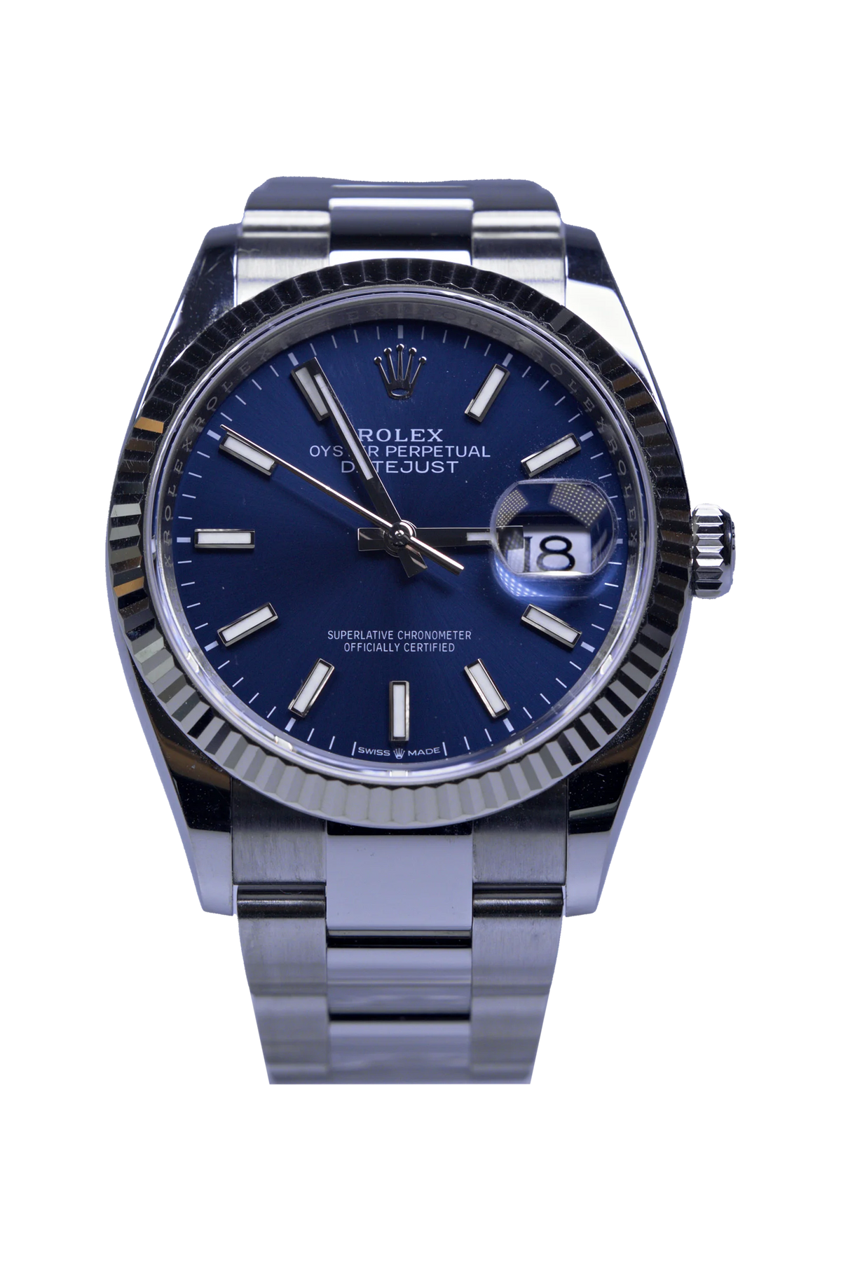 Rolex Datejust 36 Ref. 126234 — blaues Zifferblatt, Stahlgehäuse mit geriffelter Lünette (1 / 4)