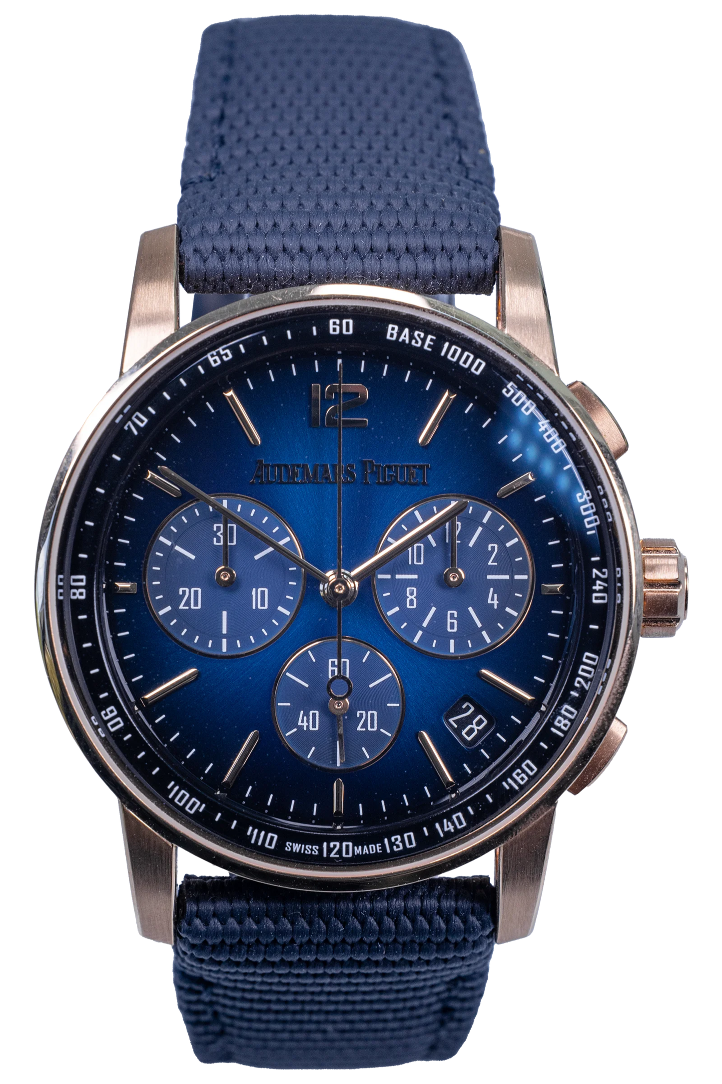 Audemars Piguet Code 11.59 Ref. 26393OR.OO.A321CR.01 — blaues Zifferblatt, Rosegoldgehäuse, Kautschukband