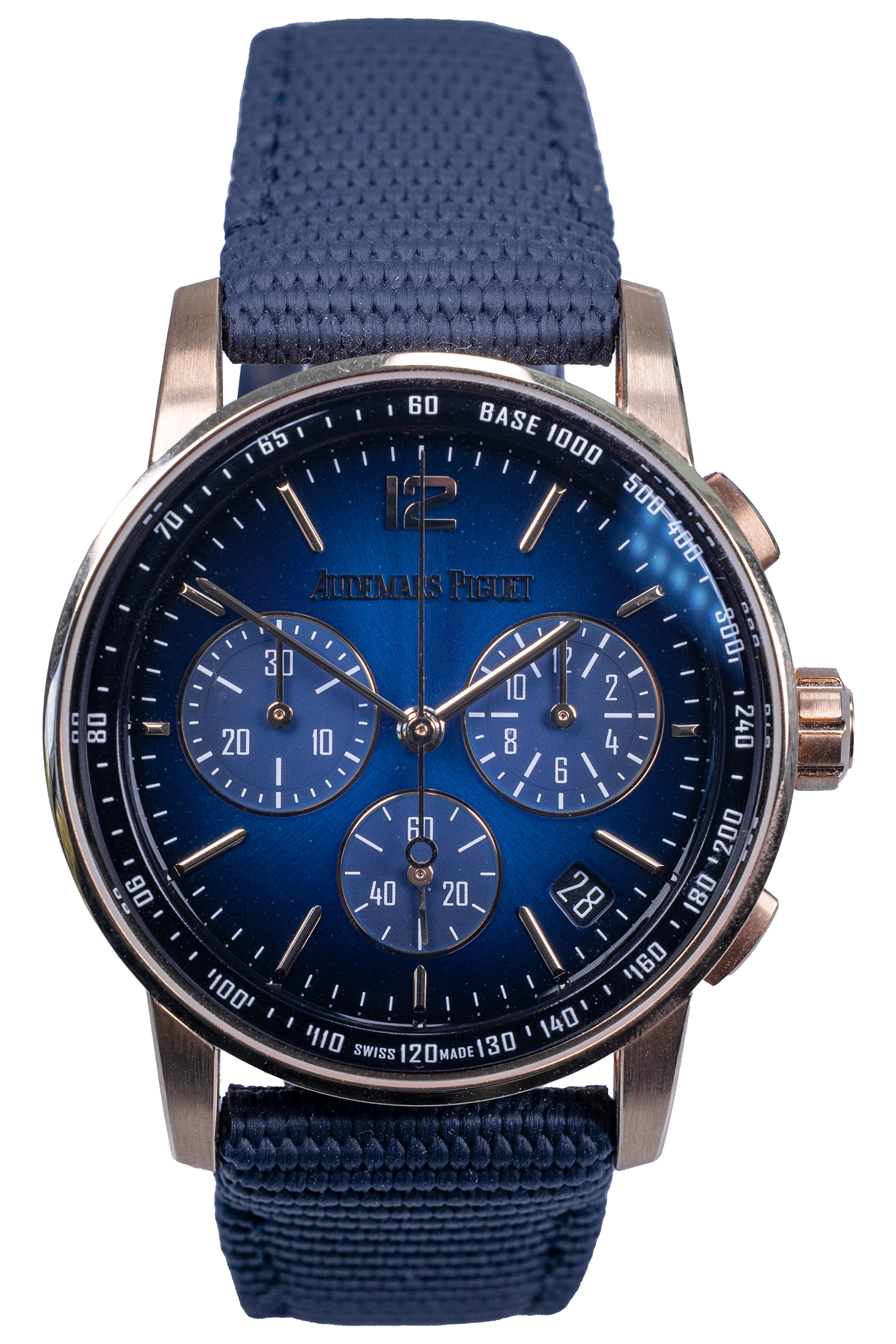 Audemars Piguet Code 11.59 Ref. 26393OR.OO.A321CR.01 — blaues Zifferblatt, Rosegoldgehäuse, Kautschukband