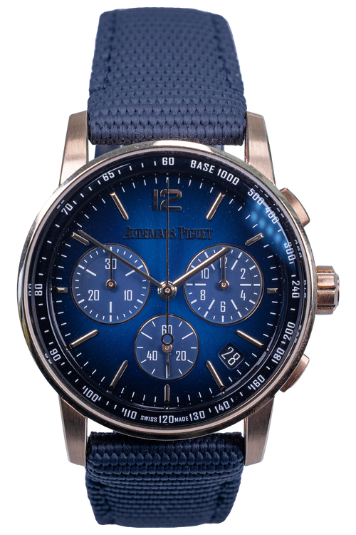 Audemars Piguet Code 11.59 Ref. 26393OR.OO.A321CR.01 — blaues Zifferblatt, Rosegoldgehäuse, Kautschukband