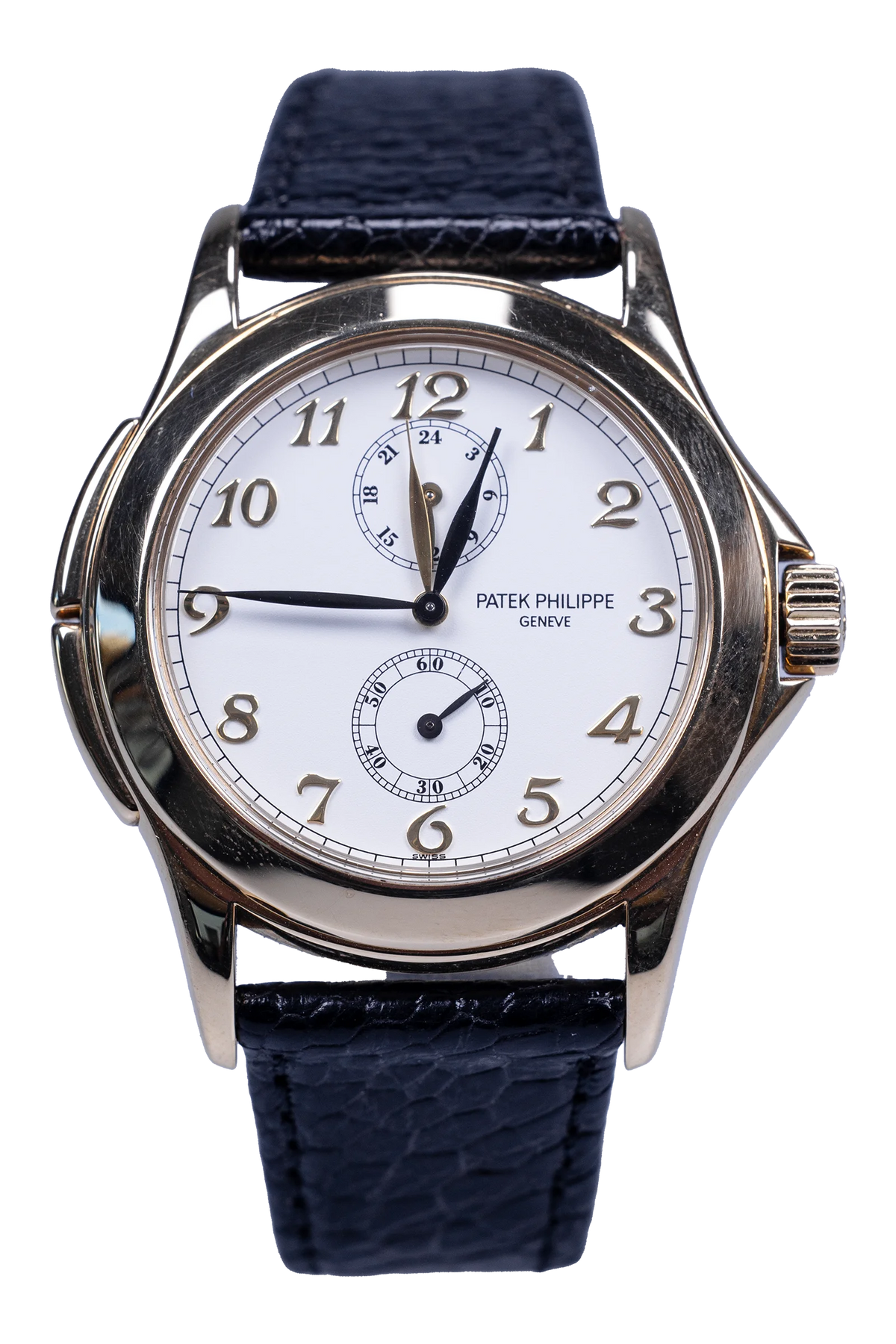 Patek Philippe Travel Time 5134J — weißes Zifferblatt, Gelbgoldgehäuse, Lederband (1 / 3)