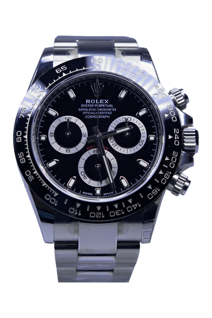 Rolex Daytona 116500LN — schwarzes Zifferblatt, Stahlgehäuse mit Oyster-Band, verklebt Rolex Daytona Ref. 116500LN
