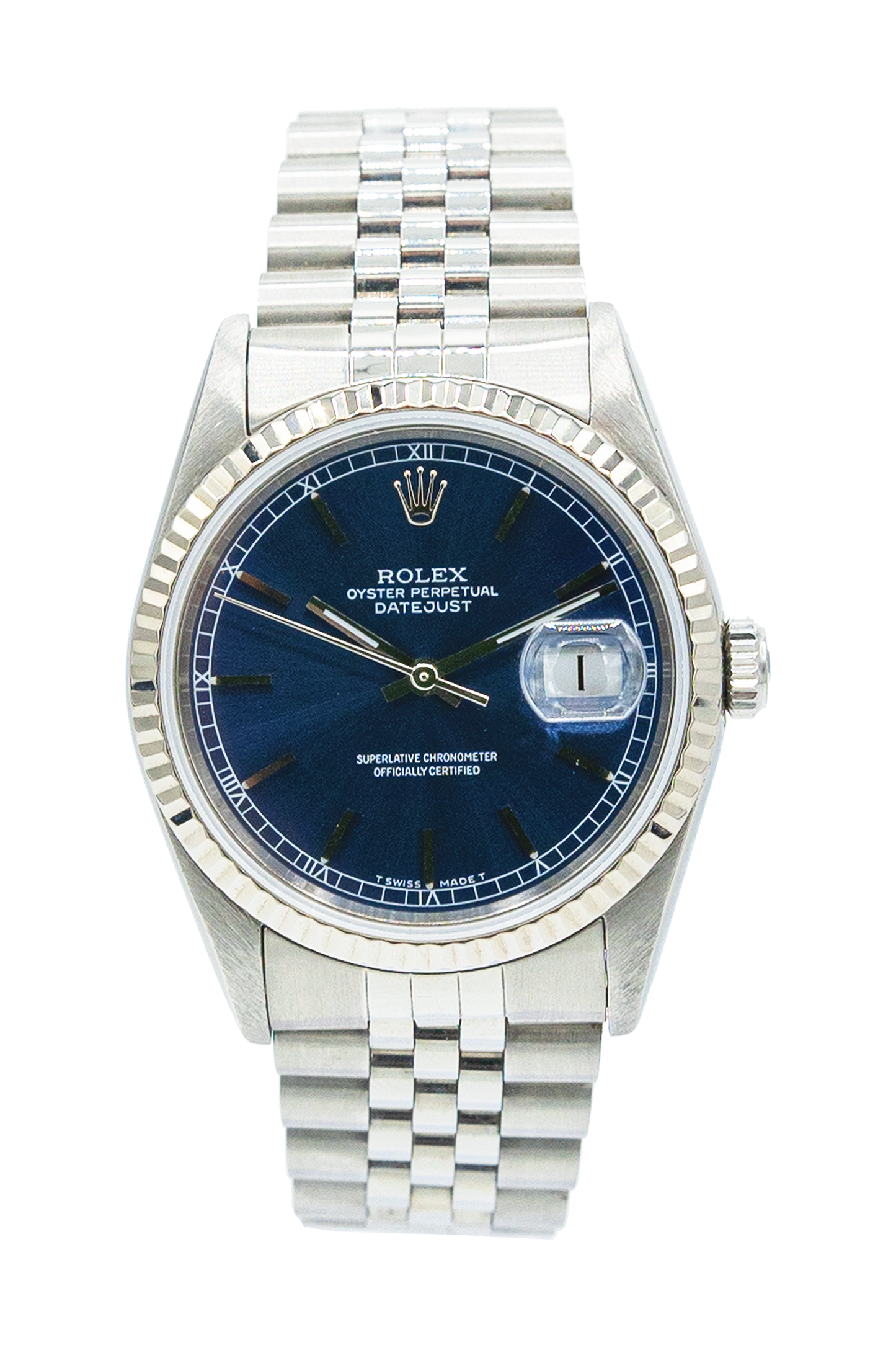 Rolex reference "16234" Datejust steel luxury watch with blue dial