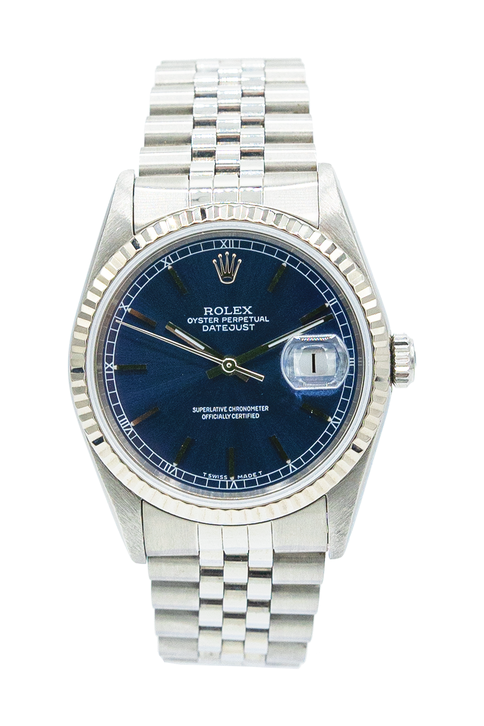 Rolex reference "16234" Datejust steel luxury watch with blue dial