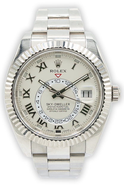 Rolex reference "326939" Sky-Dweller steel luxury watch with white dial