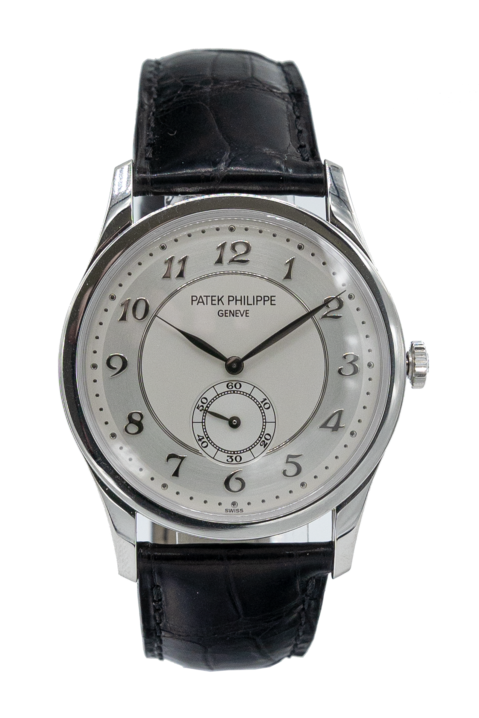 Patek Philippe reference "5196p-001" Calatrava platinum luxury watch with mother of pearl dial
