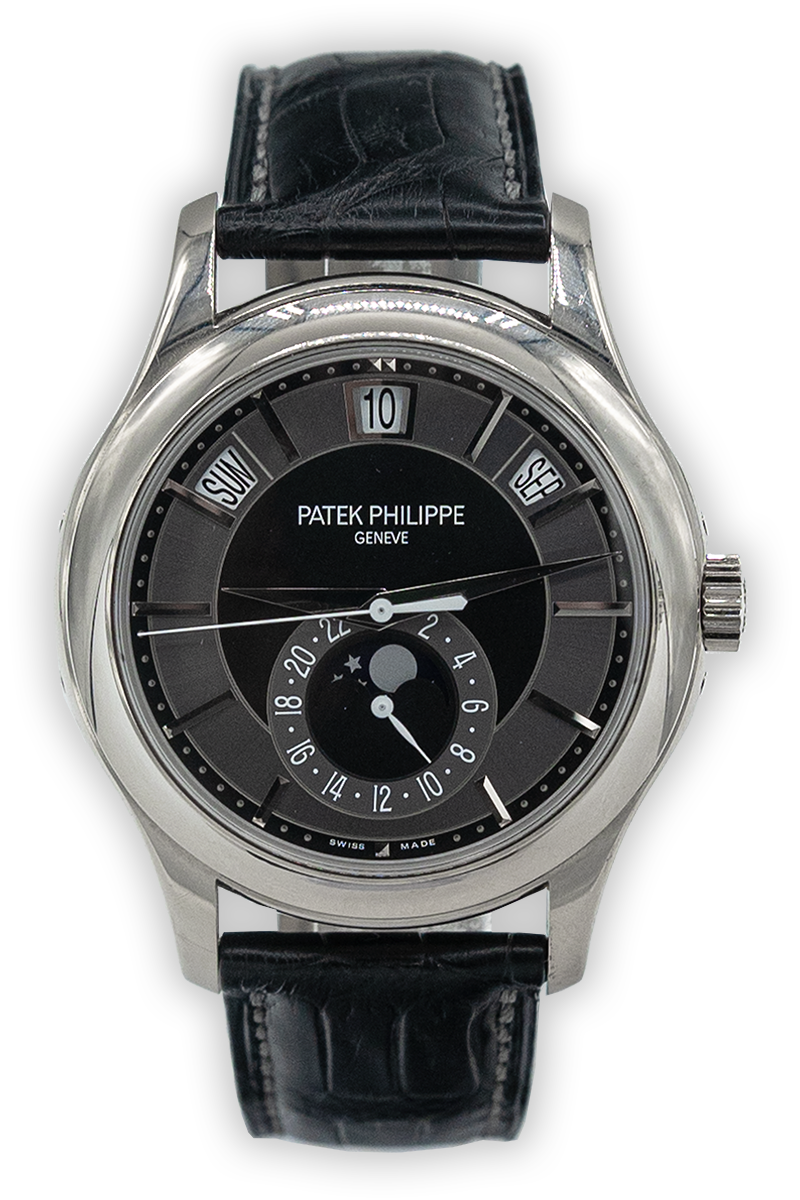 Patek Philippe reference "5205G-010" Annual Calendar white gold luxury watch with black dial