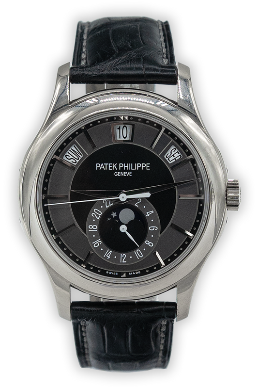 Patek Philippe reference "5205G-010" Annual Calendar white gold luxury watch with black dial