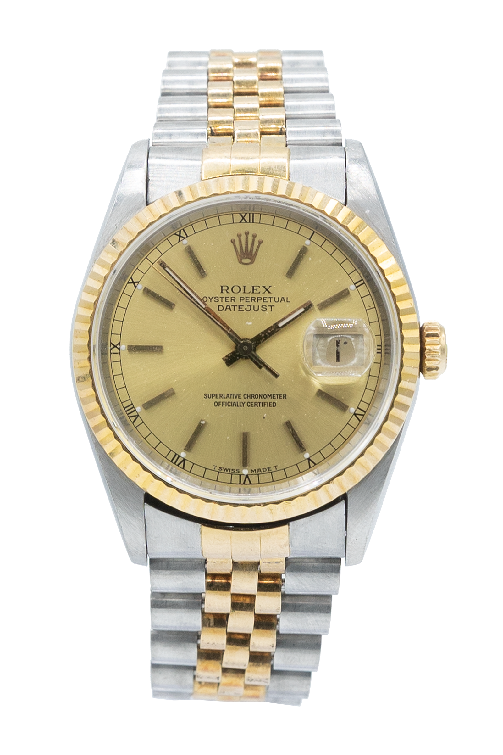 Rolex reference "16233" Datejust steel and yellow gold luxury watch with champagne dial