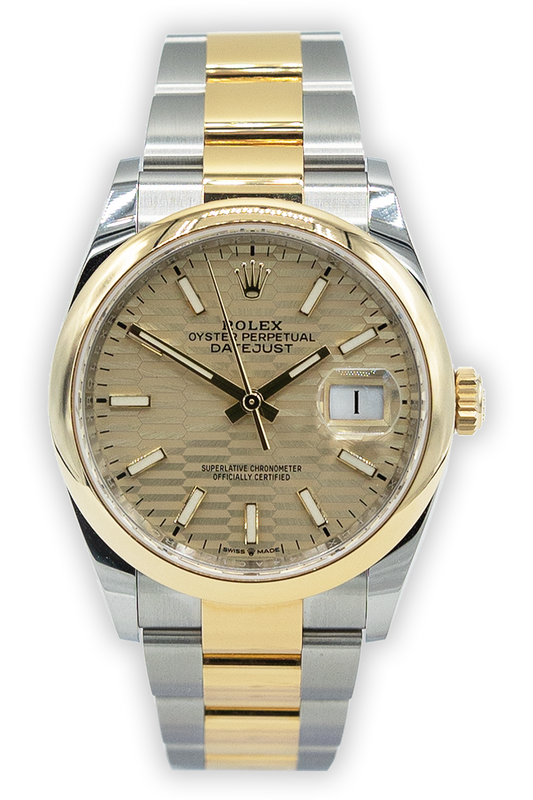 Rolex reference "126233" Datejust steel and yellow gold luxury watch with champagne dial