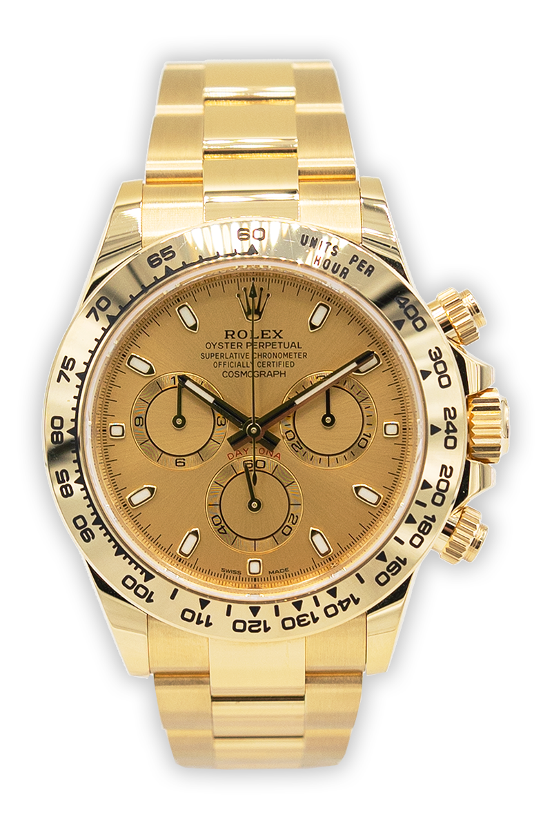 Rolex reference "116508" Daytona yellow gold luxury watch with champagne dial