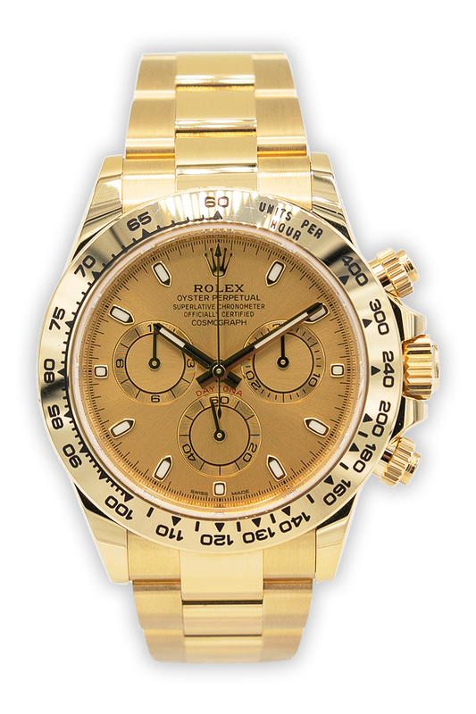 Rolex reference "116508" Daytona yellow gold luxury watch with champagne dial